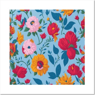 Pattern happens flower Colorful Embroidery Posters and Art
